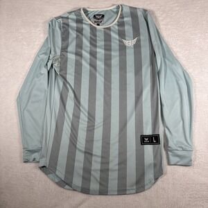 SU Size Up Large Blue Vertical Stripe Long Sleeve Soccer Style Jersey Futbol